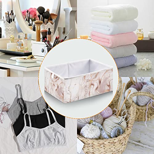 Kigai Storage Basket Rose Gold Abstract Marble Foldable Storage Bin 15.8 x 10.6 x 7 Inches Cube Storage Baskets Box for Shelves Closet Laundry Nursery Bedroom Home Decor