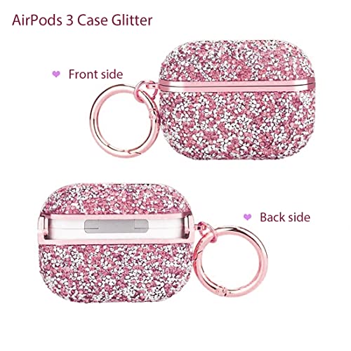 Miitoomo AirPods 3 Case Glitter Sparkling Diamond Case for Apple AirPods 3rd Generation Cute Rhinestone Cover for Girls Portable Keychain (airpods 3, Pink)
