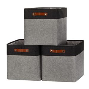 dullemelo 13 x 13 storage cubes, fabric storage baskets for nursery, 13x13x13 decorative storage cube baskets for home shelves bedroom, cube storage basket with handles for toy organizers(black&grey)