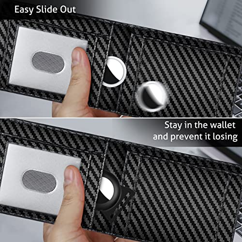 Metal AirTag Case, AirTag Holder Tracker Anti-Lost Protector Cover, Slim Aluminum AirTag Accessories with Cash Strap for RFID Blocking Front Pocket Carbon Fiber Rigid Wallet