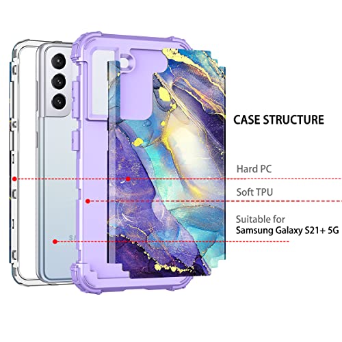 Rancase for Galaxy S21 Plus 5G Case,Three Layer Heavy Duty Shockproof Protection Hard Plastic Bumper +Soft Silicone Rubber Protective Case for Samsung Galaxy S21 Plus 5G 6.7 inch,Purple