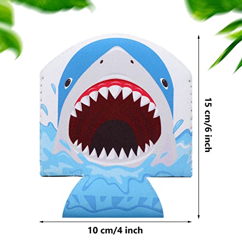 Jutom 16 Pieces Shark Party Favors Shark Can Covers Shark Birthday Party Supplies Shark Decorations Fit 330 ml Soft Can Cooler Sleeves Shark Pattern Slim Can Sleeves for Beach Party Supplies