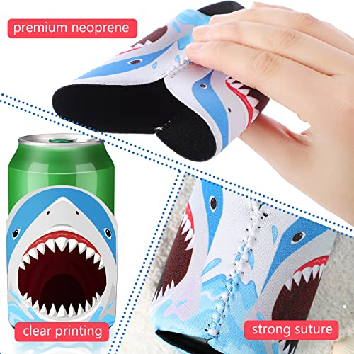 Jutom 16 Pieces Shark Party Favors Shark Can Covers Shark Birthday Party Supplies Shark Decorations Fit 330 ml Soft Can Cooler Sleeves Shark Pattern Slim Can Sleeves for Beach Party Supplies