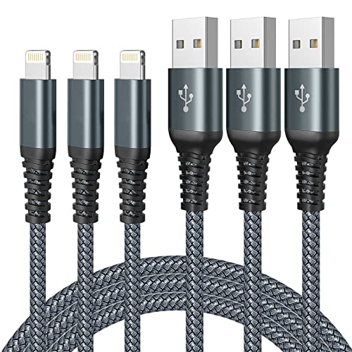 Lightning Cable 10FT MFi Certified iPhone Charger 3Pack Apple Charger Cord Fast Charging Nylon Braided USB to Lightning Cable for iPhone 14/13/12/11/X/Pro/Max/8/7/6/6S/SE/Plus/iPad（Gray）