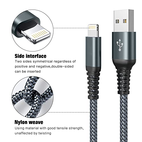 Lightning Cable 10FT MFi Certified iPhone Charger 3Pack Apple Charger Cord Fast Charging Nylon Braided USB to Lightning Cable for iPhone 14/13/12/11/X/Pro/Max/8/7/6/6S/SE/Plus/iPad（Gray）