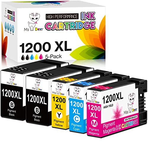 MS DEER Compatible Maxify 1200 Ink Cartridges Replacement for Canon 1200XL PGI-1200 XL PGI1200XL for Maxify MB2720 MB2320 MB2020 MB2120 MB2350 Printer (2 Black, 1 Cyan, 1 Magenta, 1 Yellow) 5-Pack