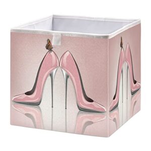 xigua elegant pink high heel shoes rectangular storage bins - 15.8 x 10.6 x 7 in large foldable rectangular organizer storage basket for home office, nursery, shelf, closet
