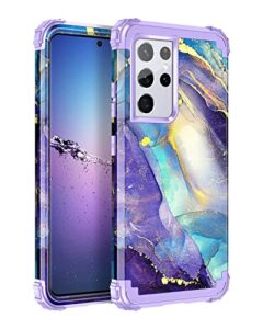 rancase for galaxy s21 ultra 5g case,three layer heavy duty shockproof protection hard plastic bumper +soft silicone rubber protective case for samsung galaxy s21 ultra 5g 6.8 inch,purple