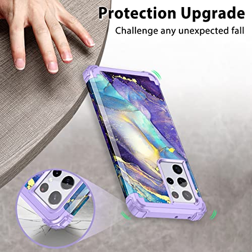 Rancase for Galaxy S21 Ultra 5G Case,Three Layer Heavy Duty Shockproof Protection Hard Plastic Bumper +Soft Silicone Rubber Protective Case for Samsung Galaxy S21 Ultra 5G 6.8 inch,Purple