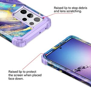 Rancase for Galaxy S21 Ultra 5G Case,Three Layer Heavy Duty Shockproof Protection Hard Plastic Bumper +Soft Silicone Rubber Protective Case for Samsung Galaxy S21 Ultra 5G 6.8 inch,Purple