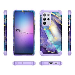 Rancase for Galaxy S21 Ultra 5G Case,Three Layer Heavy Duty Shockproof Protection Hard Plastic Bumper +Soft Silicone Rubber Protective Case for Samsung Galaxy S21 Ultra 5G 6.8 inch,Purple