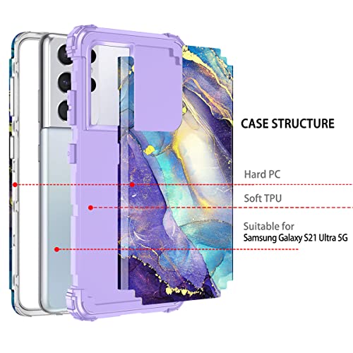 Rancase for Galaxy S21 Ultra 5G Case,Three Layer Heavy Duty Shockproof Protection Hard Plastic Bumper +Soft Silicone Rubber Protective Case for Samsung Galaxy S21 Ultra 5G 6.8 inch,Purple