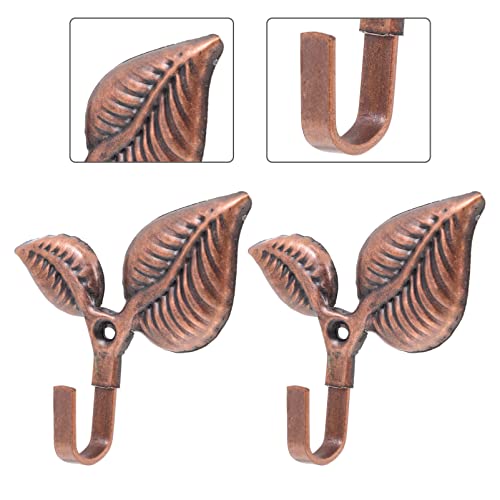 MAGICLULU 4pcs Metal Leaf Shaped Single Wall Hooks Vintage Iron Coat Hooks Rustic Wall- Mounted Coat Hangers for Home Scarf Bag Towel Key Cap Hat Copper