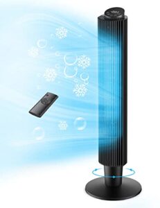 tower fan, freetex 42'' 90° oscillating cooling fan with remote, quiet bladeless fan for indoor, bedroom and home office, portable standing floor fan with height adjustable, sleep mode, led display, touchpad