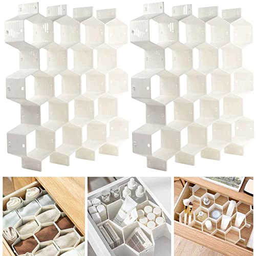 HELLWANG Honeycomb Drawer Organizer, 16Pcs Drawer Organizer for Socks, Underwear, Makeup, Kitchen, Bedroom, Dresser (White)…