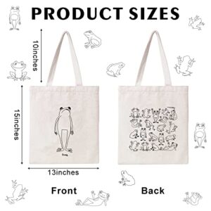 THEYGE Frog Tote Bag Cute Canvas Bag Aesthetic Funny Tote Bag For Women Frogs Tote Handbag Cotton Grocery Shopping Bag Beach Shoulder Bag