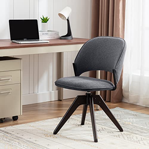 PSNL Mid-Century Modern Swivel Accent Chair Comfortable Home Office Computer Desk Chair No Wheels for Living Room with Breathable Fabric Upholstered Wood Legs (Armless, Dark Grey)