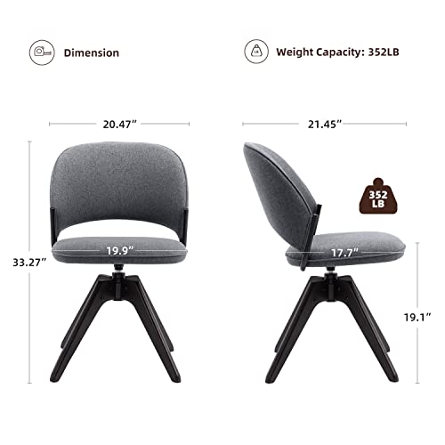 PSNL Mid-Century Modern Swivel Accent Chair Comfortable Home Office Computer Desk Chair No Wheels for Living Room with Breathable Fabric Upholstered Wood Legs (Armless, Dark Grey)