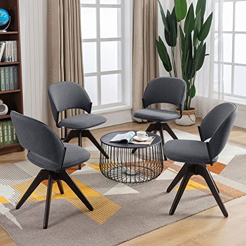 PSNL Mid-Century Modern Swivel Accent Chair Comfortable Home Office Computer Desk Chair No Wheels for Living Room with Breathable Fabric Upholstered Wood Legs (Armless, Dark Grey)