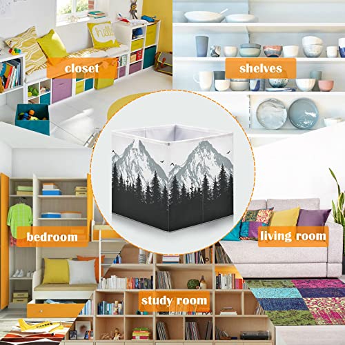 WELLDAY Storage Basket Mountain and Forest Foldable 15.8 x 10.6 x 7 in Cube Storage Bin Home Decor Organizer Storage Baskets Box for Toys, Books, Shelves, Closet, Laundry, Nursery