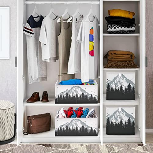 WELLDAY Storage Basket Mountain and Forest Foldable 15.8 x 10.6 x 7 in Cube Storage Bin Home Decor Organizer Storage Baskets Box for Toys, Books, Shelves, Closet, Laundry, Nursery