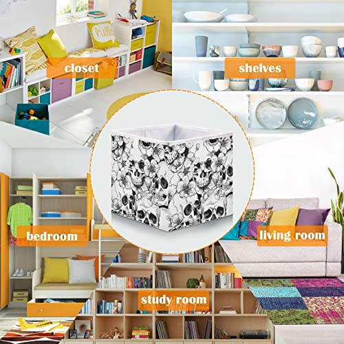 WELLDAY Storage Basket White Skull Foldable 11 x 11 x 11 in Cube Storage Bin Home Decor Organizer Storage Baskets Box for Toys, Books, Shelves, Closet, Laundry, Nursery