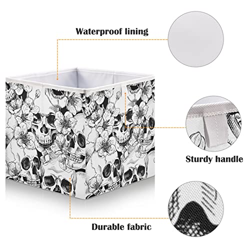 WELLDAY Storage Basket White Skull Foldable 11 x 11 x 11 in Cube Storage Bin Home Decor Organizer Storage Baskets Box for Toys, Books, Shelves, Closet, Laundry, Nursery