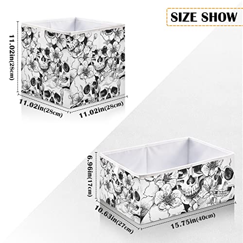 WELLDAY Storage Basket White Skull Foldable 11 x 11 x 11 in Cube Storage Bin Home Decor Organizer Storage Baskets Box for Toys, Books, Shelves, Closet, Laundry, Nursery