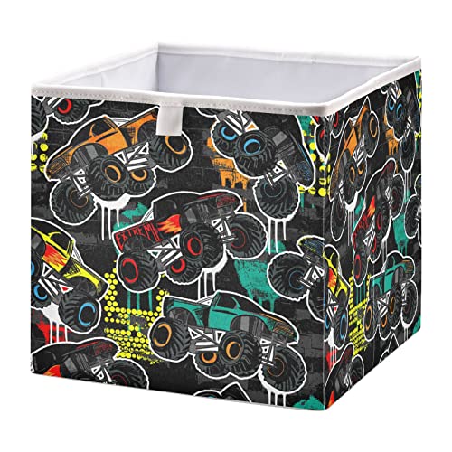 Kigai Storage Basket Cubes 11 In,Monster Truck Car Foldable Fabric Bins Shelves Toy Storage Box Closet Organizers for Nursery,Utility Room, Storage Room272