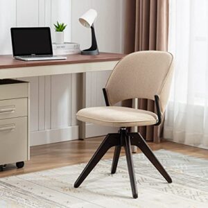 psnl mid-century modern swivel accent chair comfortable home office computer desk chair no wheels for living room with breathable fabric upholstered wood legs (armless, beige)