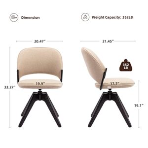 PSNL Mid-Century Modern Swivel Accent Chair Comfortable Home Office Computer Desk Chair No Wheels for Living Room with Breathable Fabric Upholstered Wood Legs (Armless, Beige)