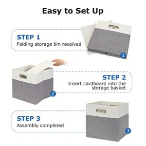 Temary Cube Storage Bins 11x11 Storage Cubes Organizers Bins with Handles, Set of 4 Foldable Storage Baskets for Shelves, Decorative Fabric Storage Boxes for Home, Office (White&Grey)