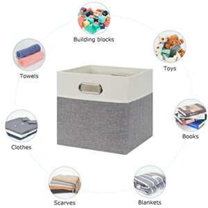 Temary Cube Storage Bins 11x11 Storage Cubes Organizers Bins with Handles, Set of 4 Foldable Storage Baskets for Shelves, Decorative Fabric Storage Boxes for Home, Office (White&Grey)