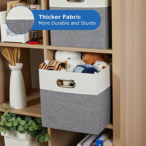 Temary Cube Storage Bins 11x11 Storage Cubes Organizers Bins with Handles, Set of 4 Foldable Storage Baskets for Shelves, Decorative Fabric Storage Boxes for Home, Office (White&Grey)