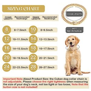 Dog Chain Diamond Cuban Collar Walking Metal Chain Collar with Design Secure Buckle, Pet Cuban Collar Jewelry Accessories for Small Medium Large Dogs Cats(Gold,8 Inch)