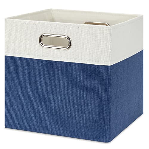 Temary Fabric Storage Cubes Bins 11x11 Cube Storage Organizer Bins with Handles, 4 PCs Blue Storage Baskets for Organizing Home, Collapsible Storage Boxes for Toys, Clothes (White&Blue)