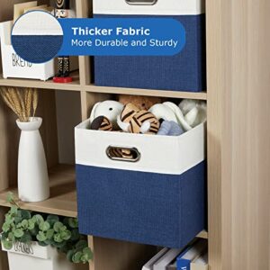 Temary Fabric Storage Cubes Bins 11x11 Cube Storage Organizer Bins with Handles, 4 PCs Blue Storage Baskets for Organizing Home, Collapsible Storage Boxes for Toys, Clothes (White&Blue)