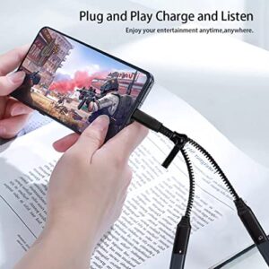 HLDInie USB Type C to Dual USB Type C Audio C-Type Headphone Connector and C-Type Charging Adapter, Charging and Music 2 in 1 Aux Cable (Black)