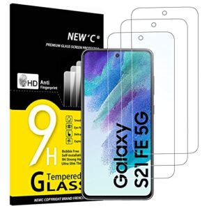new'c [3 pack] designed for samsung galaxy s21 fe 5g screen protector tempered glass, case friendly ultra resistant