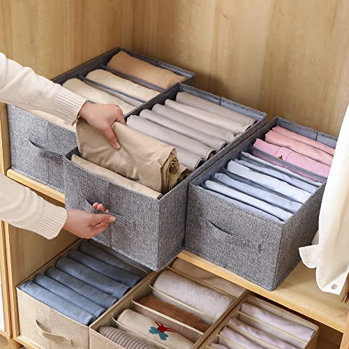 FIHAP Sock Drawer, Underwear Dresser, Collapsible Closet Wardrobe Organizer, Fabric Clothes Storage Organizers with Handles Dividers for Clothing, Jeans, Sweater, Bras, MacBook Charger (7 Grids, Grey)