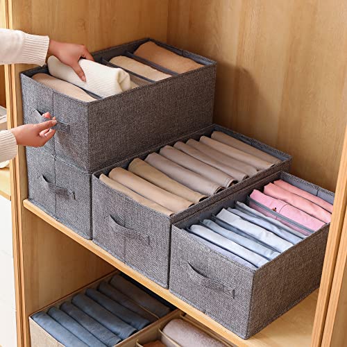 FIHAP Sock Drawer, Underwear Dresser, Collapsible Closet Wardrobe Organizer, Fabric Clothes Storage Organizers with Handles Dividers for Clothing, Jeans, Sweater, Bras, MacBook Charger (7 Grids, Grey)