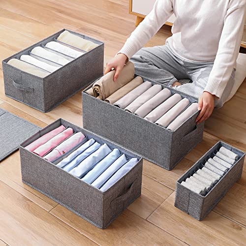 FIHAP Sock Drawer, Underwear Dresser, Collapsible Closet Wardrobe Organizer, Fabric Clothes Storage Organizers with Handles Dividers for Clothing, Jeans, Sweater, Bras, MacBook Charger (7 Grids, Grey)