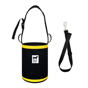 gigco21 horse feed bag with bucket strap, made of heavy duty nylon mesh and 1680d oxford fabrics, spill-proof design, reinforced at bottom with webbing strap. comfort neck and nose pad.