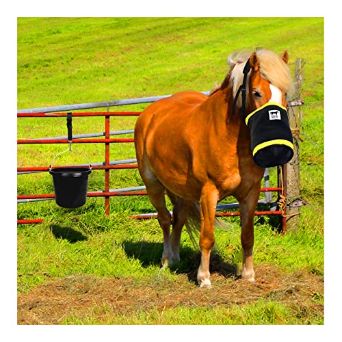 Gigco21 Horse Feed Bag with Bucket Strap, Made of Heavy Duty Nylon Mesh and 1680D Oxford Fabrics, Spill-Proof Design, Reinforced at Bottom with Webbing Strap. Comfort Neck and Nose Pad.