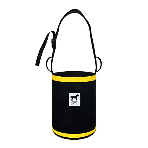 Gigco21 Horse Feed Bag with Bucket Strap, Made of Heavy Duty Nylon Mesh and 1680D Oxford Fabrics, Spill-Proof Design, Reinforced at Bottom with Webbing Strap. Comfort Neck and Nose Pad.