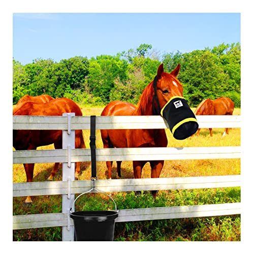 Gigco21 Horse Feed Bag with Bucket Strap, Made of Heavy Duty Nylon Mesh and 1680D Oxford Fabrics, Spill-Proof Design, Reinforced at Bottom with Webbing Strap. Comfort Neck and Nose Pad.