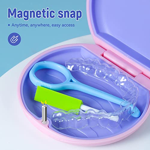 Annhua Retainer Container Case Partial Denture Case Retainer Box with Magnetic Closure, Mouthguard Case Denture Case Night Guard Case Slim for Household|Travel|Office - Blue