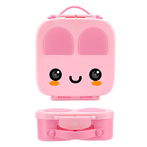 TWOKIWI Bento Lunch Box for Kids - Lunch Containers with 4 Compartments Includes Sauce Jar & Removable Divider, Durable, BPA-Free, Food-Safe Materials (Pink)