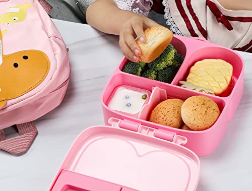 TWOKIWI Bento Lunch Box for Kids - Lunch Containers with 4 Compartments Includes Sauce Jar & Removable Divider, Durable, BPA-Free, Food-Safe Materials (Pink)