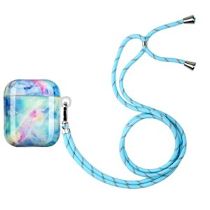 ivy case for airpods 2 & 1 wireless charging soft imd&tpu silicone skin cover case with keychain & long lanyard - (marble,#5)